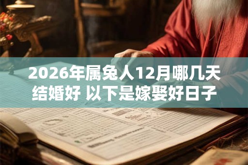 2026年属兔人12月哪几天结婚好 以下是嫁娶好日子 2026年属兔人12月哪几天结婚好 以下是嫁娶好日子