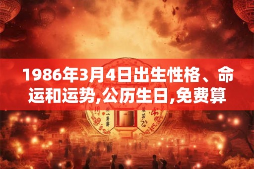 1986年3月4日出生性格、命运和运势,公历生日,免费算命 1986年3月4日出生性格、命运和运势,公历生日,免费算命