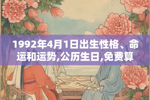 1992年4月1日出生性格、命运和运势,公历生日,免费算命 1992年4月1日出生性格、命运和运势,公历生日,免费算命