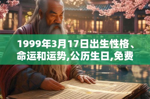 1999年3月17日出生性格、命运和运势,公历生日,免费算命 1999年3月17日出生性格、命运和运势,公历生日,免费算命