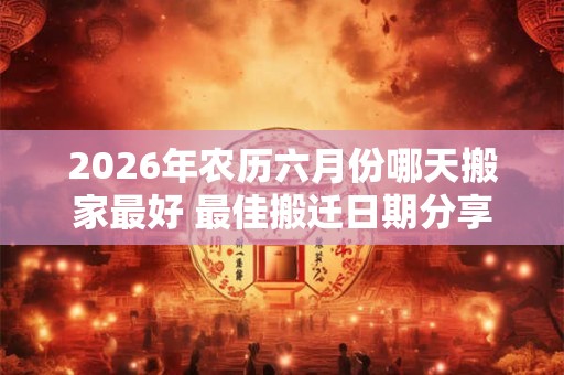 2026年农历六月份哪天搬家最好 最佳搬迁日期分享 2026年农历六月份哪天搬家最好 最佳搬迁日期分享