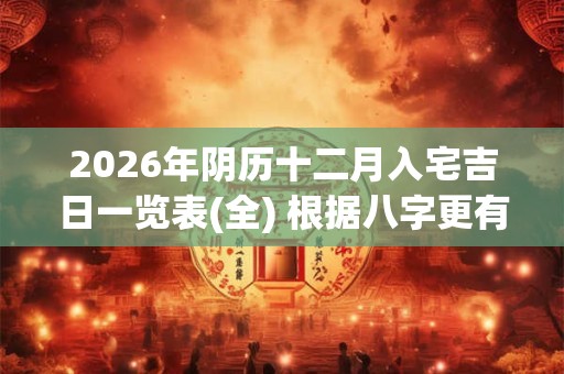 2026年阴历十二月入宅吉日一览表(全) 根据八字更有效 2026年阴历十二月入宅吉日一览表(全) 根据八字更有效