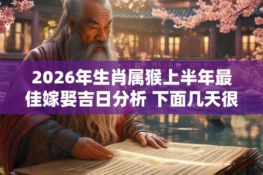 2026年生肖属猴上半年最佳嫁娶吉日分析 下面几天很不错 2026年生肖属猴上半年最佳嫁娶吉日分析 下面几天很不错