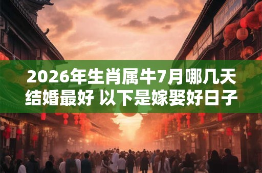 2026年生肖属牛7月哪几天结婚最好 以下是嫁娶好日子