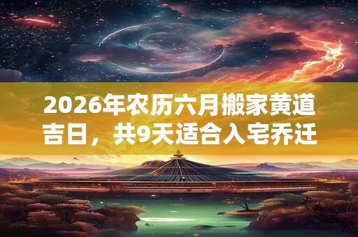 2026年农历六月搬家黄道吉日，共9天适合入宅乔迁