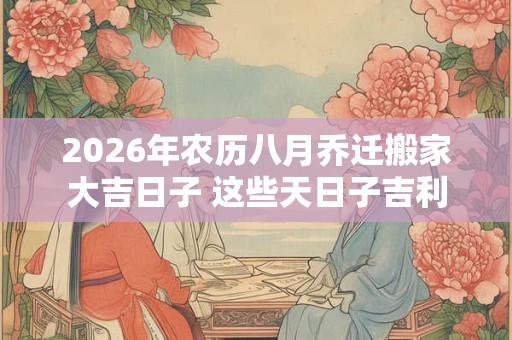 2026年农历八月乔迁搬家大吉日子 这些天日子吉利