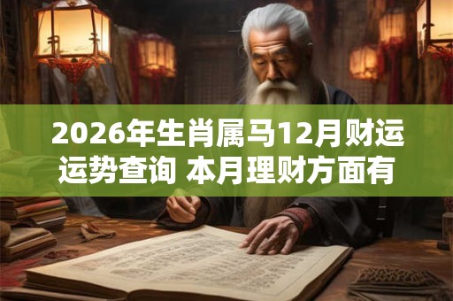 2026年生肖属马12月财运运势查询 本月理财方面有一定规划 2026年生肖属马12月财运运势查询 本月理财方面有一定规划
