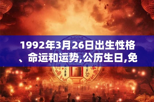 1992年3月26日出生性格、命运和运势,公历生日,免费算命 1992年3月26日出生性格、命运和运势,公历生日,免费算命