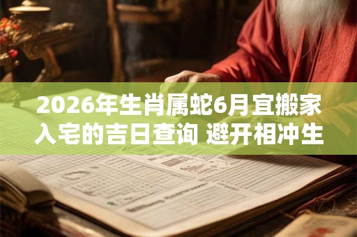 2026年生肖属蛇6月宜搬家入宅的吉日查询 避开相冲生肖