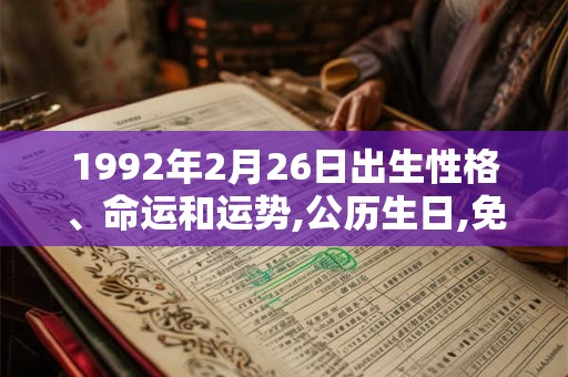 1992年2月26日出生性格、命运和运势,公历生日,免费算命 1992年2月26日出生性格、命运和运势,公历生日,免费算命