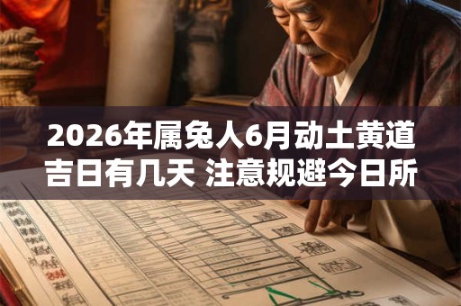 2026年属兔人6月动土黄道吉日有几天 注意规避今日所冲 2026年属兔人6月动土黄道吉日有几天 注意规避今日所冲