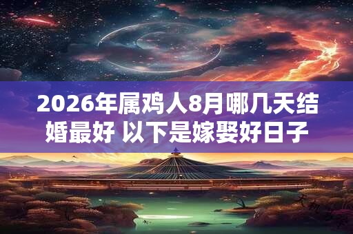 2026年属鸡人8月哪几天结婚最好 以下是嫁娶好日子