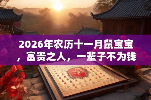 2026年农历十一月鼠宝宝，富贵之人，一辈子不为钱财担忧