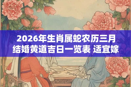 2026年生肖属蛇农历三月结婚黄道吉日一览表 适宜嫁娶的吉日 2026年生肖属蛇农历三月结婚黄道吉日一览表 适宜嫁娶的吉日
