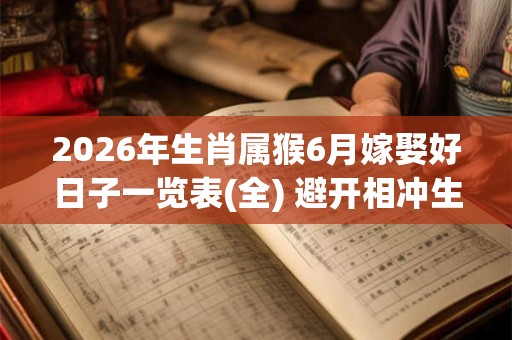 2026年生肖属猴6月嫁娶好日子一览表(全) 避开相冲生肖 2026年生肖属猴6月嫁娶好日子一览表(全) 避开相冲生肖