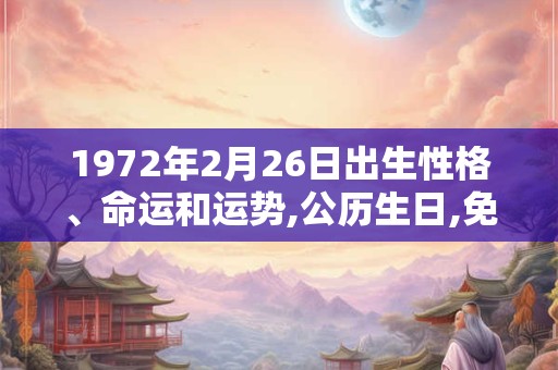 1972年2月26日出生性格、命运和运势,公历生日,免费算命