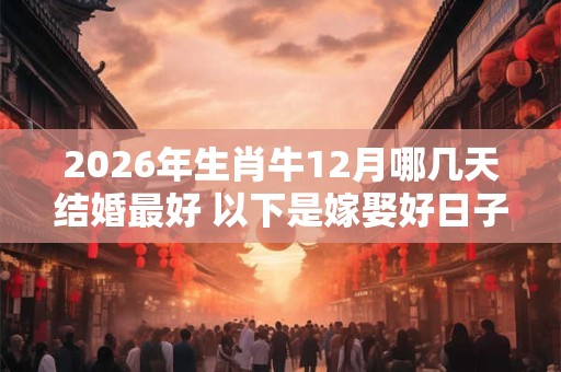 2026年生肖牛12月哪几天结婚最好 以下是嫁娶好日子