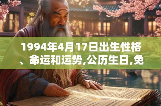 1994年4月17日出生性格、命运和运势,公历生日,免费算命 1994年4月17日出生性格、命运和运势,公历生日,免费算命