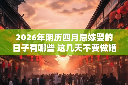 2026年阴历四月忌嫁娶的日子有哪些 这几天不要做婚嫁 2026年阴历四月忌嫁娶的日子有哪些 这几天不要做婚嫁