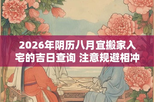 2026年阴历八月宜搬家入宅的吉日查询 注意规避相冲生肖 2026年阴历八月宜搬家入宅的吉日查询 注意规避相冲生肖