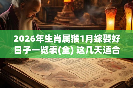 2026年生肖属猴1月嫁娶好日子一览表(全) 这几天适合结婚