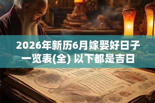2026年新历6月嫁娶好日子一览表(全) 以下都是吉日 2026年新历6月嫁娶好日子一览表(全) 以下都是吉日