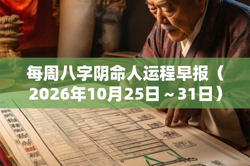 每周八字阴命人运程早报（2026年10月25日～31日）