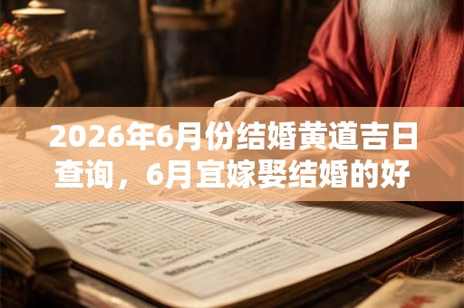 2026年6月份结婚黄道吉日查询，6月宜嫁娶结婚的好日子