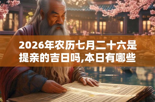 2026年农历七月二十六是提亲的吉日吗,本日有哪些吉时? 2026年农历七月二十六是提亲的吉日吗,本日有哪些吉时?