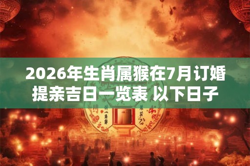 2026年生肖属猴在7月订婚提亲吉日一览表 以下日子不错 2026年生肖属猴在7月订婚提亲吉日一览表 以下日子不错