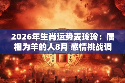 2026年生肖运势麦玲玲：属相为羊的人8月 感情挑战调节情绪