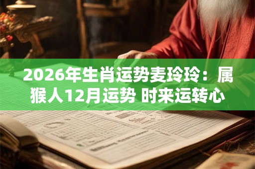 2026年生肖运势麦玲玲：属猴人12月运势 时来运转心想事成