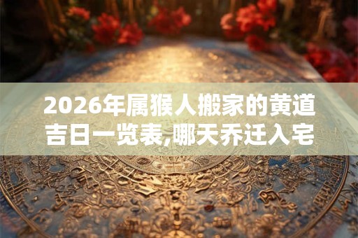 2026年属猴人搬家的黄道吉日一览表,哪天乔迁入宅最好？