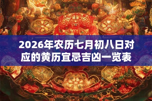 2026年农历七月初八日对应的黄历宜忌吉凶一览表
