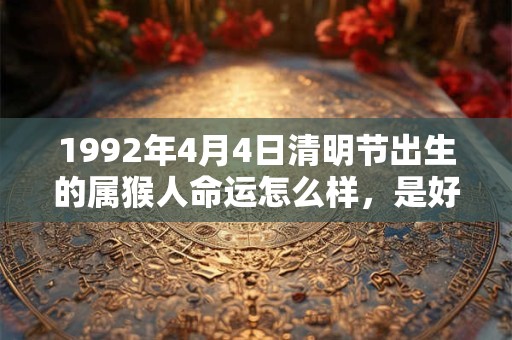 1992年4月4日清明节出生的属猴人命运怎么样，是好是坏？