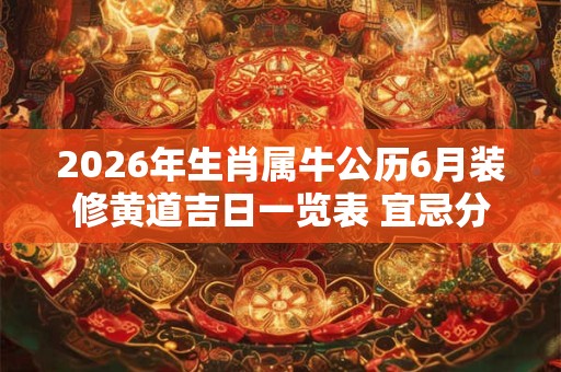 2026年生肖属牛公历6月装修黄道吉日一览表 宜忌分析