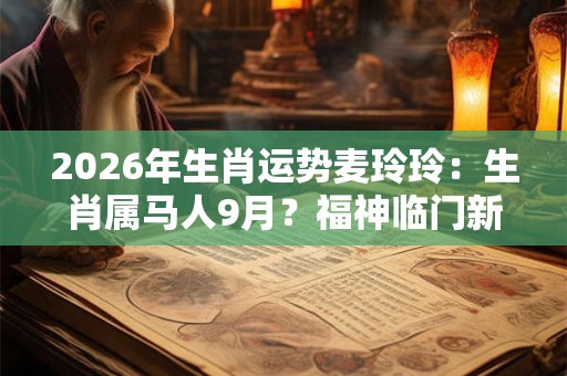 2026年生肖运势麦玲玲：生肖属马人9月？福神临门新机会到来