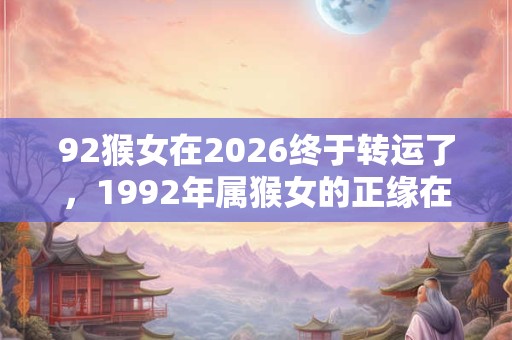 92猴女在2026终于转运了，1992年属猴女的正缘在哪年？