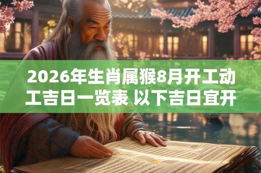 2026年生肖属猴8月开工动工吉日一览表 以下吉日宜开工