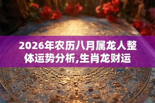 2026年农历八月属龙人整体运势分析,生肖龙财运