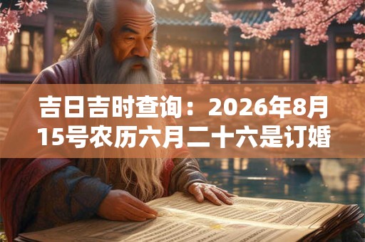 吉日吉时查询：2026年8月15号农历六月二十六是订婚吉日吗