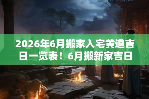 2026年6月搬家入宅黄道吉日一览表！6月搬新家吉日查询