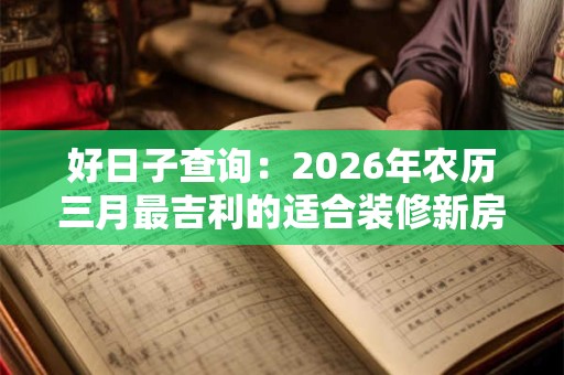 好日子查询：2026年农历三月最吉利的适合装修新房子日期