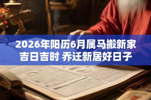 2026年阳历6月属马搬新家吉日吉时 乔迁新居好日子 2026年阳历6月属马搬新家吉日吉时 乔迁新居好日子