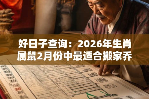 好日子查询：2026年生肖属鼠2月份中最适合搬家乔迁的好日子？