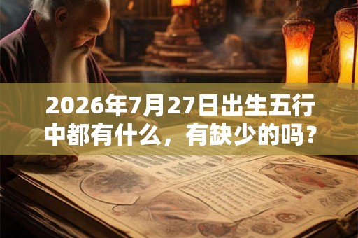 2026年7月27日出生五行中都有什么，有缺少的吗？