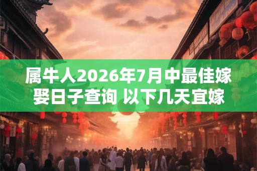 属牛人2026年7月中最佳嫁娶日子查询 以下几天宜嫁娶