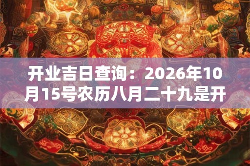 开业吉日查询：2026年10月15号农历八月二十九是开业好日子吗