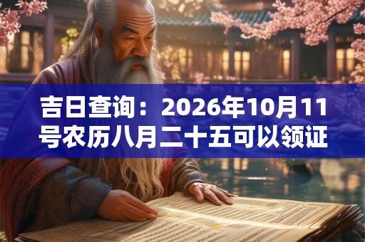吉日查询：2026年10月11号农历八月二十五可以领证吗
