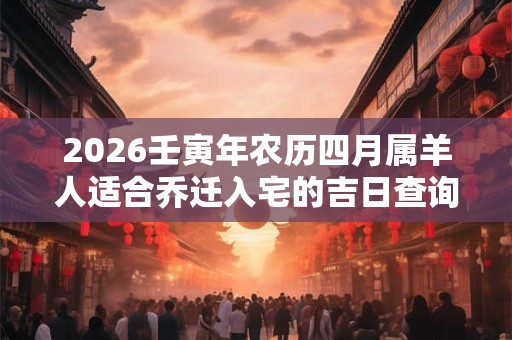 2026壬寅年农历四月属羊人适合乔迁入宅的吉日查询表
